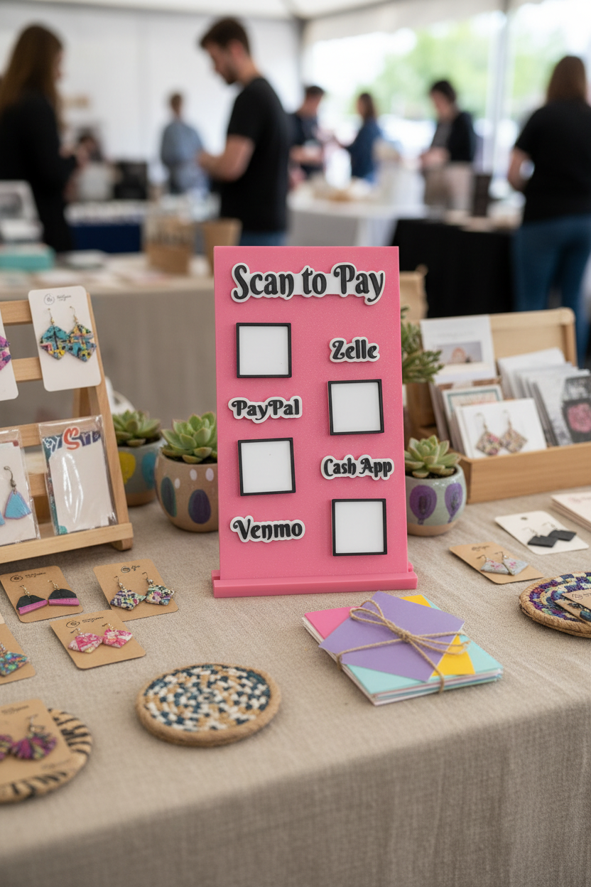 Scan to Pay stand, Scan QR Code, 4 Slots - Zelle, Paypal, CashApp, Venmo