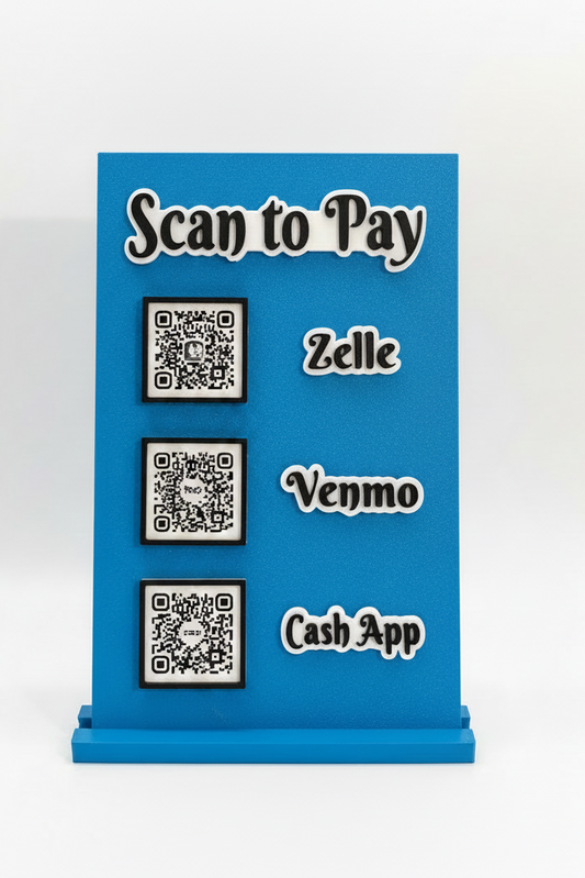 Scan to Pay stand, Scan QR Code, 3 Slots - Zelle , Venmo, CashApp