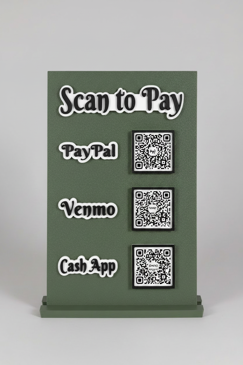 Scan to Pay stand, Scan QR Code, 3 Slots - Paypal, Venmo, CashApp