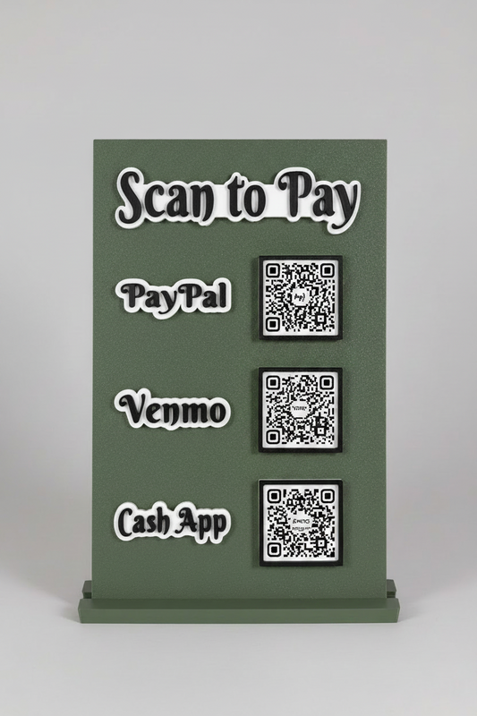 Scan to Pay stand, Scan QR Code, 3 Slots - Paypal, Venmo, CashApp