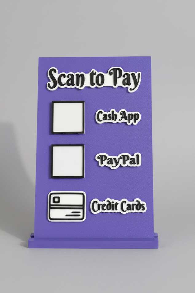 Scan to Pay stand, Scan QR Code, 3 Slots - CashApp, PayPal, Credit Cards, Credit Cards Icon
