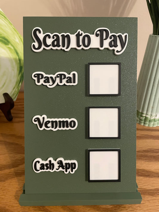 Scan to Pay stand, Scan QR Code, 3 Slots - Paypal, Venmo, CashApp