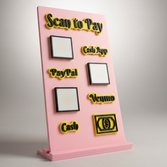 Scan to Pay stand, Scan QR Code, 4 Slots - CashApp, PayPal, Venmo, Cash, Cash Icon