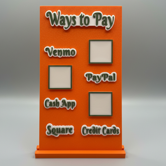 Scan to Pay stand, Scan QR Code, 4 Slots - Venmo, Paypal, CashApp, Square & Credit Cards