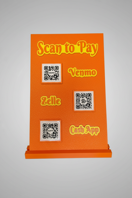 Scan to Pay stand, Scan QR Code, 3 Slots - Venmo, Zelle, CashApp