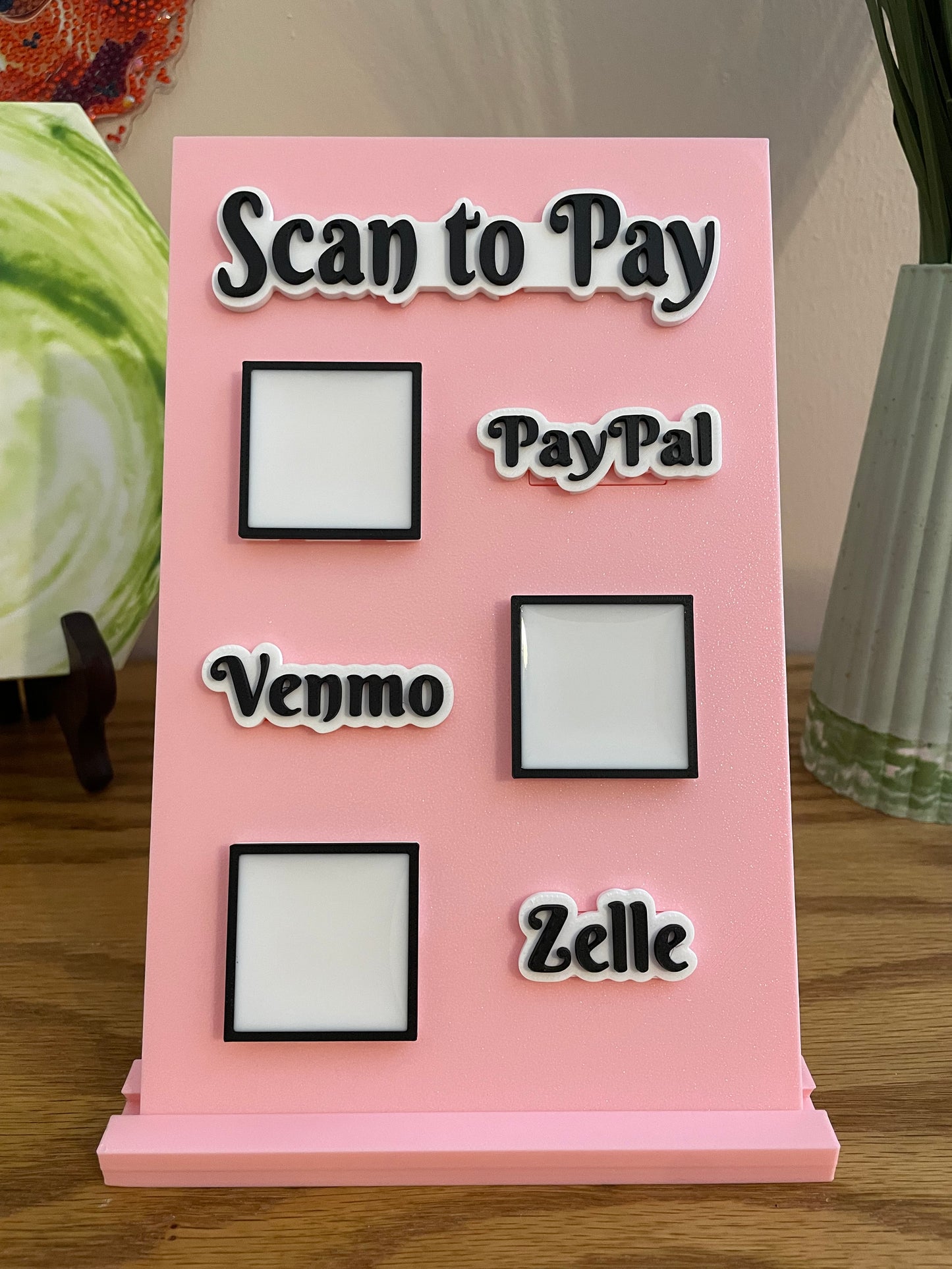 Scan to Pay stand, Scan QR Code, 3 Slots - Paypal, Venmo, Zelle