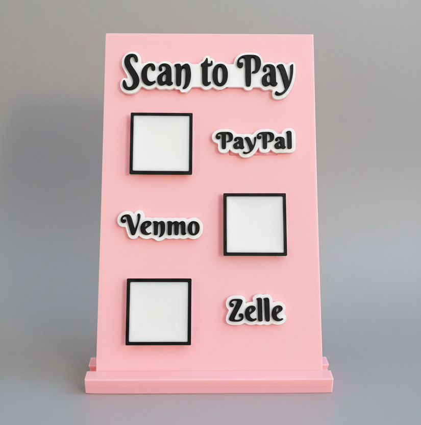 Scan to Pay stand, Scan QR Code, 3 Slots - Paypal, Venmo, Zelle