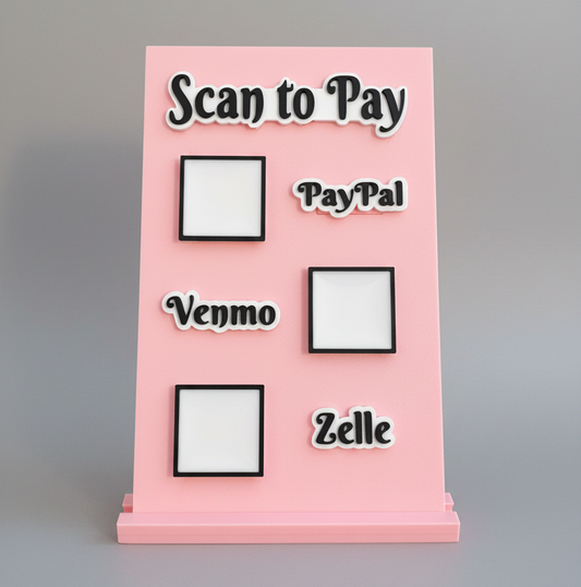 Scan to Pay stand, Scan QR Code, 3 Slots - Paypal, Venmo, Zelle