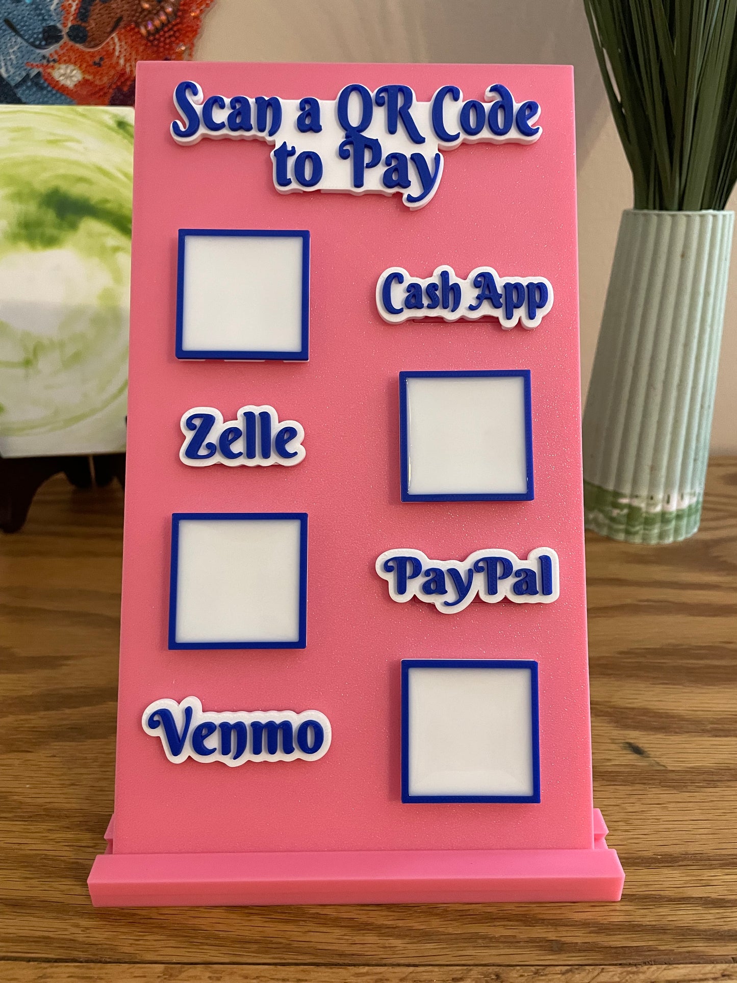 Scan to Pay stand, Scan QR Code, 3 Slots - CashApp, Zelle, Paypal, Venmo