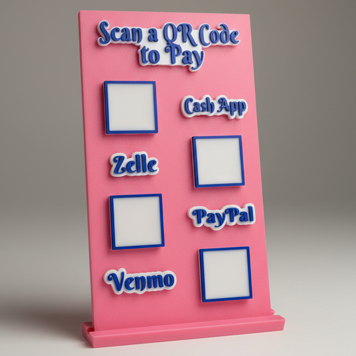 Scan to Pay stand, Scan QR Code, 3 Slots - CashApp, Zelle, Paypal, Venmo
