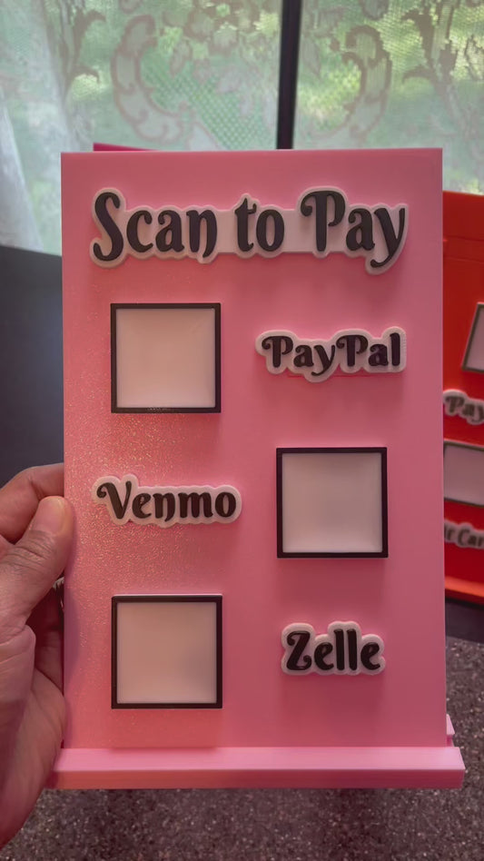 Scan to Pay stand, Scan QR Code, 3 Slots - Paypal, Venmo, Zelle